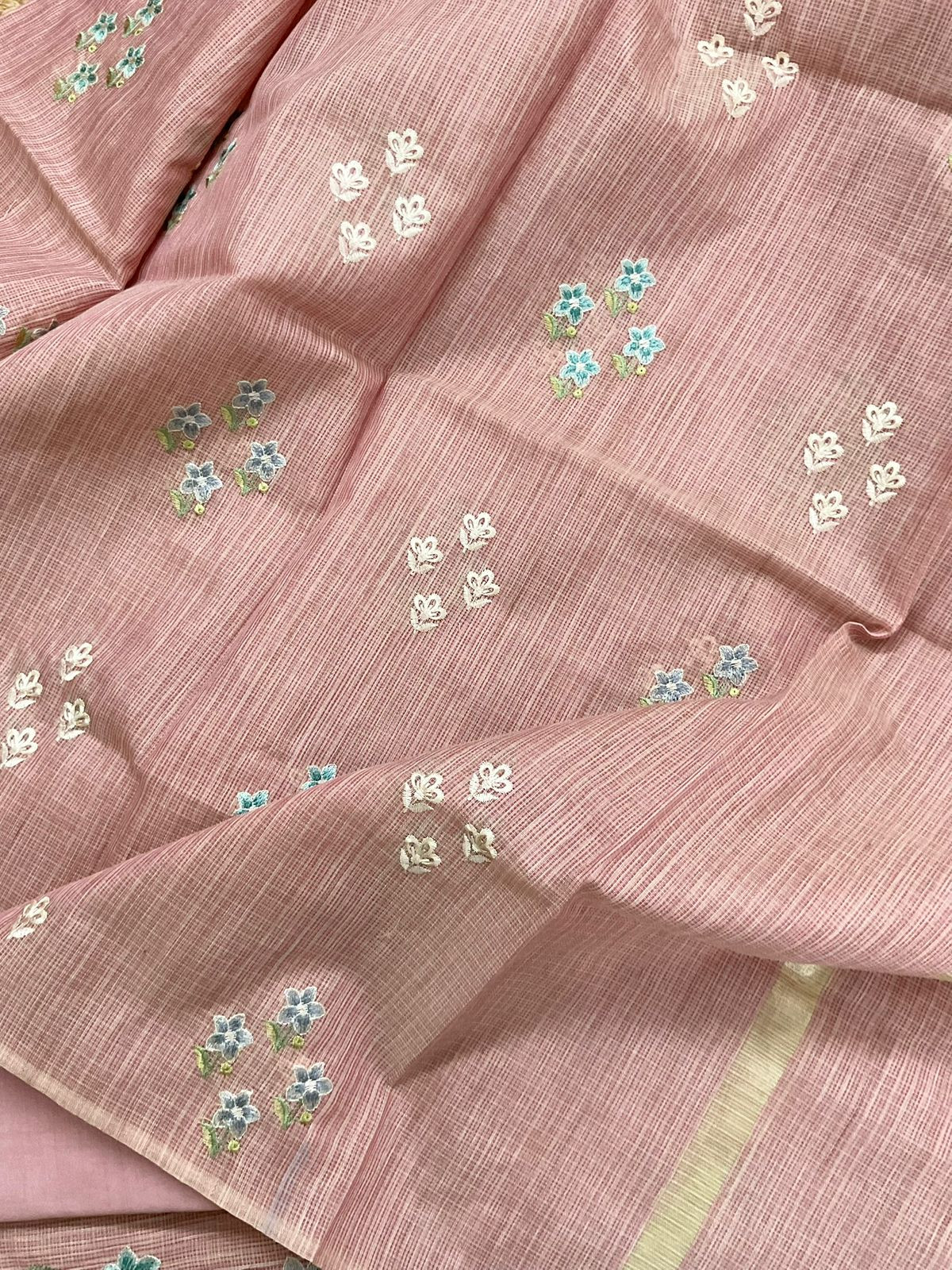 Soft Kota Silk Embroidered Suit - Pink