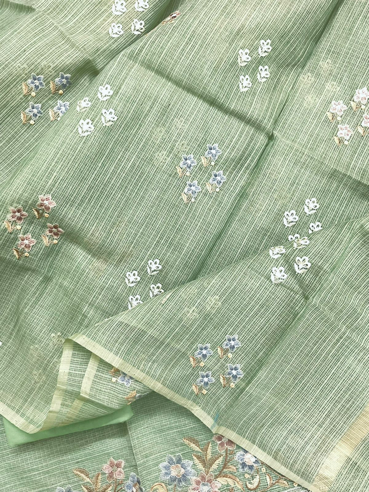 Soft Kota Silk Embroidered Suit - Green