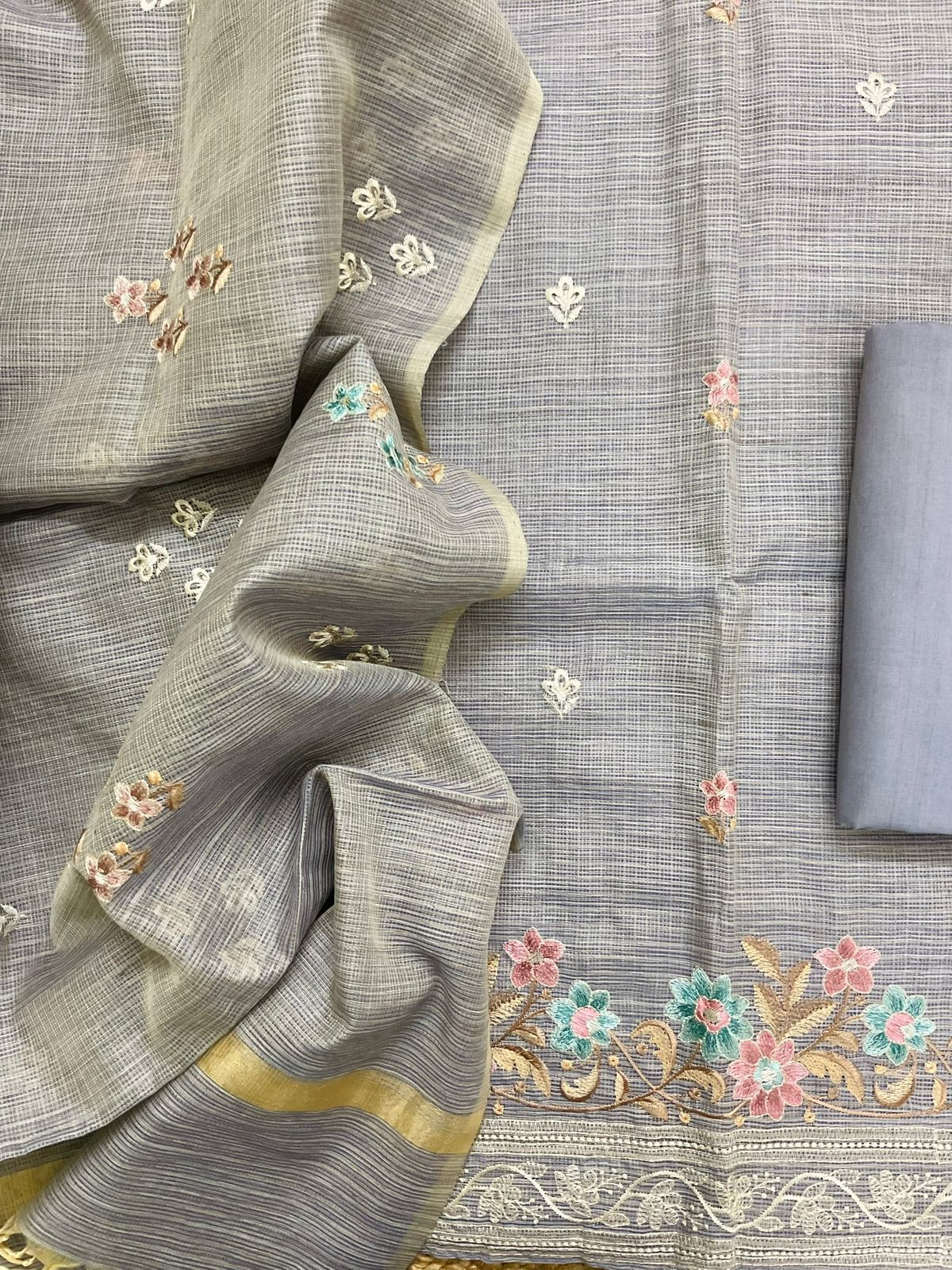 Soft Kota Silk Embroidered Suit - Lavender