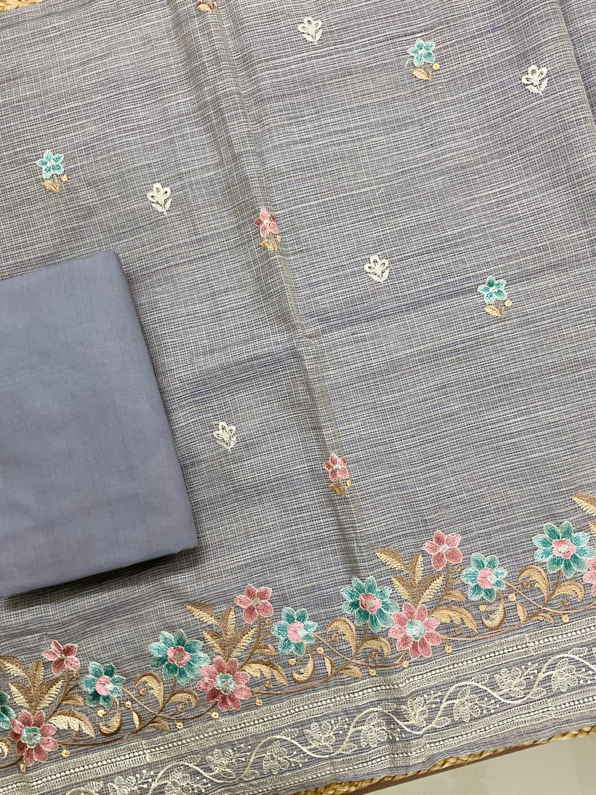 Soft Kota Silk Embroidered Suit - Lavender