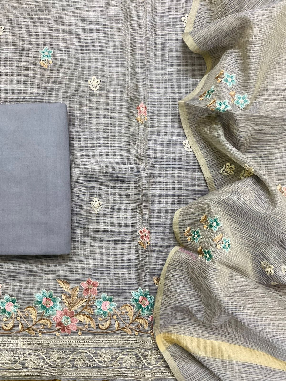 Soft Kota Silk Embroidered Suit - Lavender