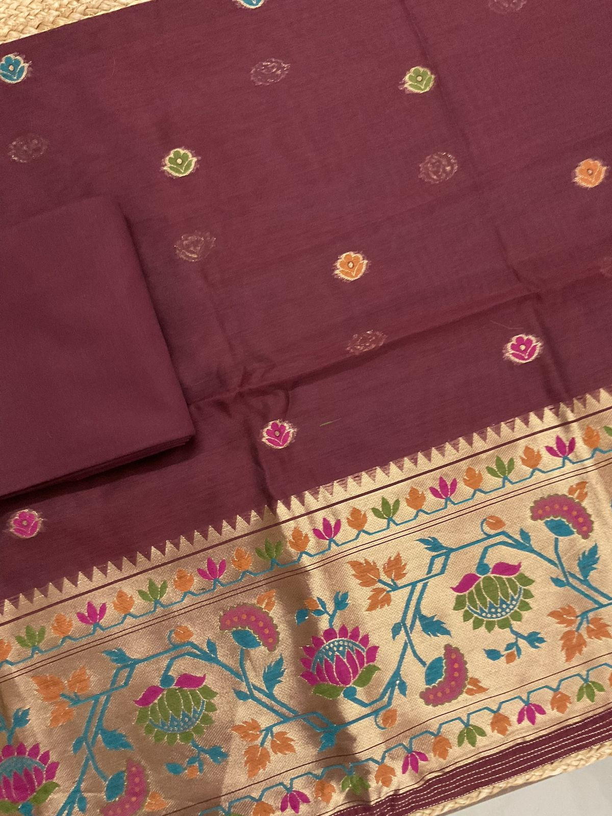Soft Slub Chanderi Paithani Styled Weaved Suit - Maroon