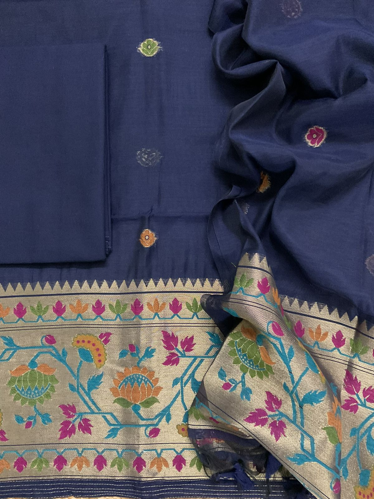 Soft Slub Chanderi Paithani Styled Weaved Suit - Blue