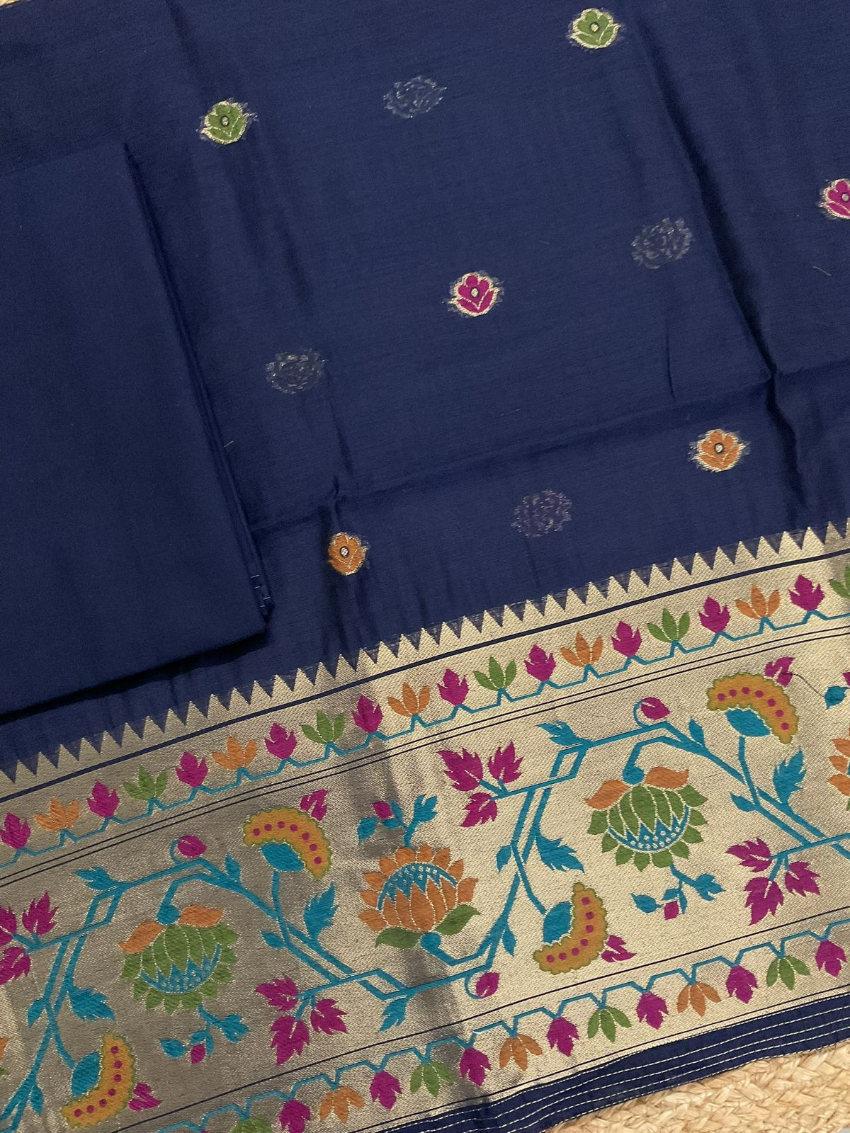 Soft Slub Chanderi Paithani Styled Weaved Suit - Blue