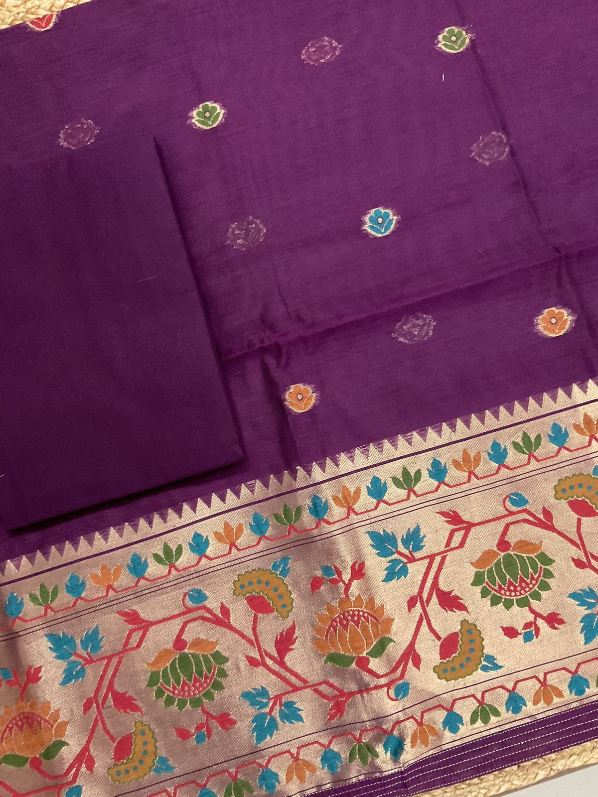 Soft Slub Chanderi Paithani Styled Weaved Suit - Wine