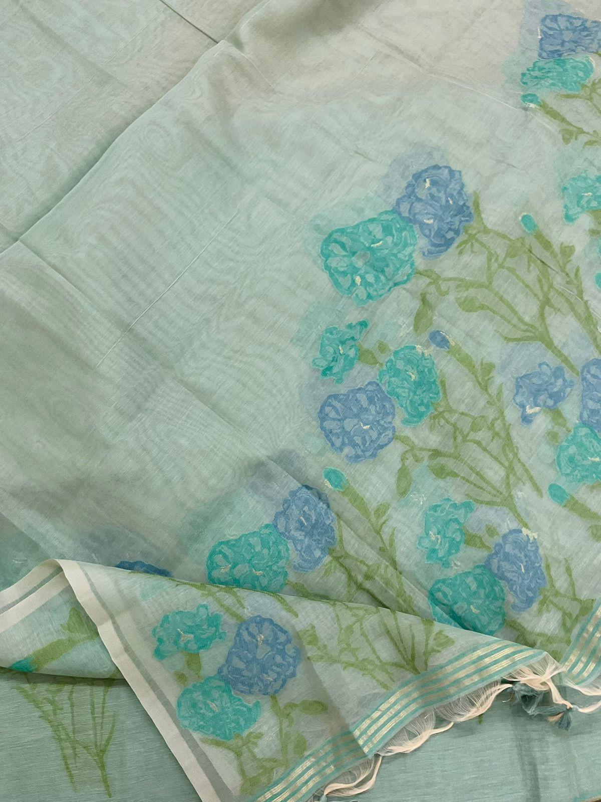 Soft Slub Chanderi Jamdani Weaved Suit - Blue