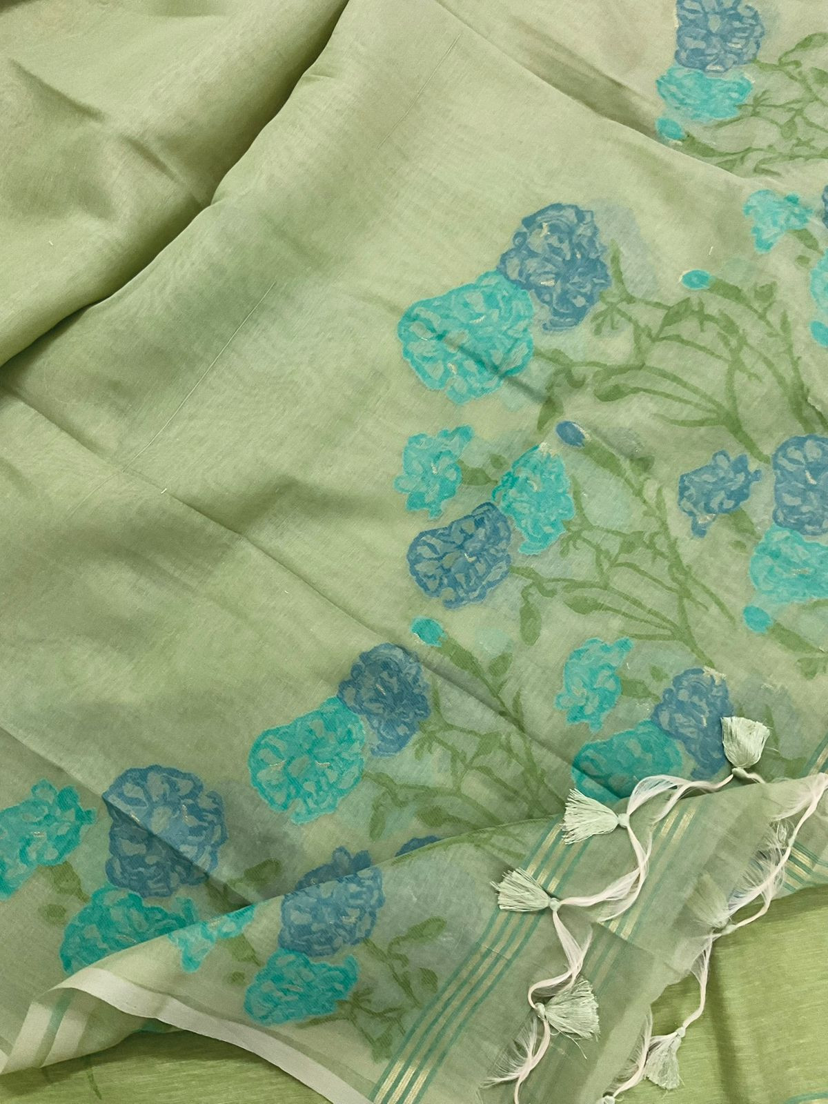 Soft Slub Chanderi Jamdani Weaved Suit - Green