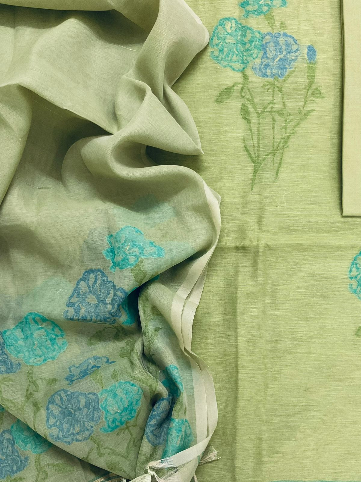 Soft Slub Chanderi Jamdani Weaved Suit - Green