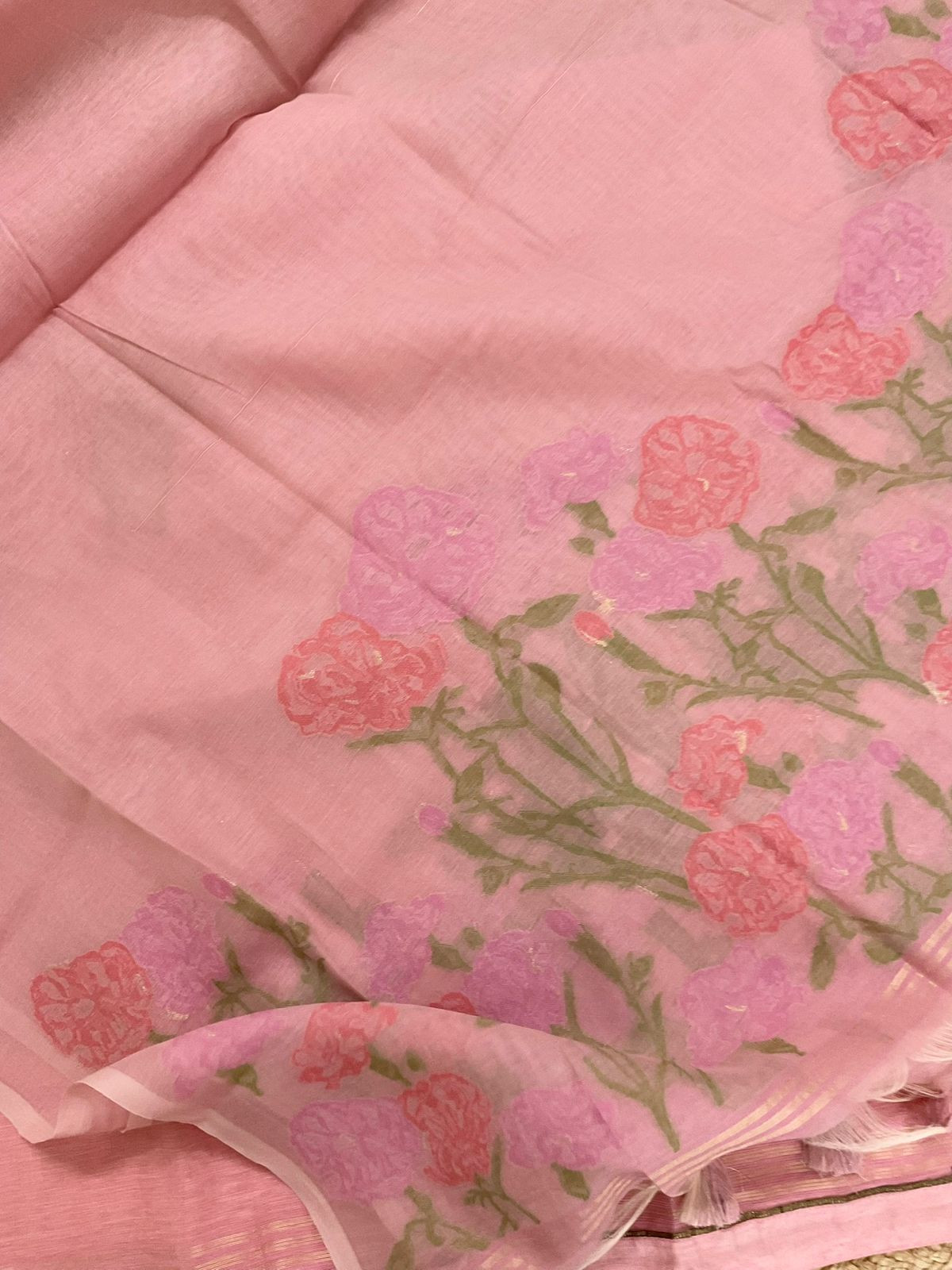 Soft Slub Chanderi Jamdani Weaved Suit - Pink