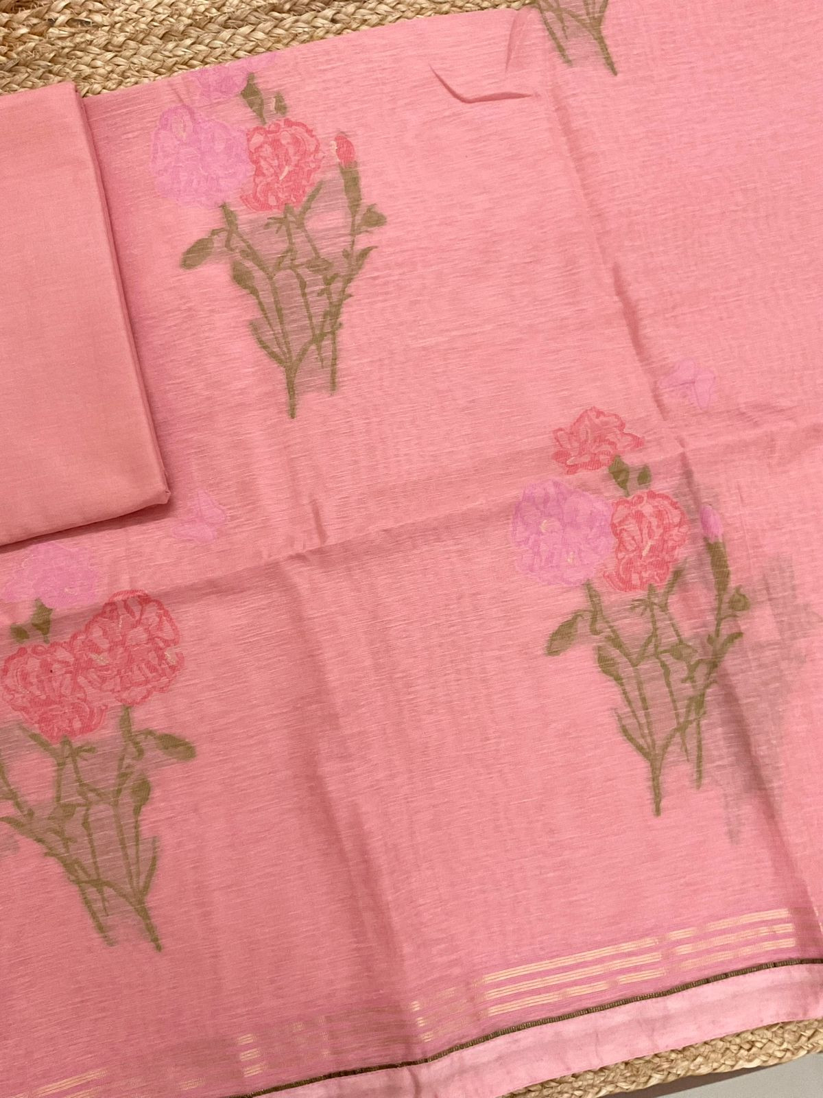 Soft Slub Chanderi Jamdani Weaved Suit - Pink