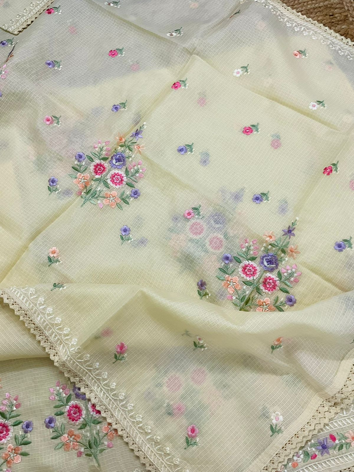 Soft Kota Silk Embroidered Suit - Yellow