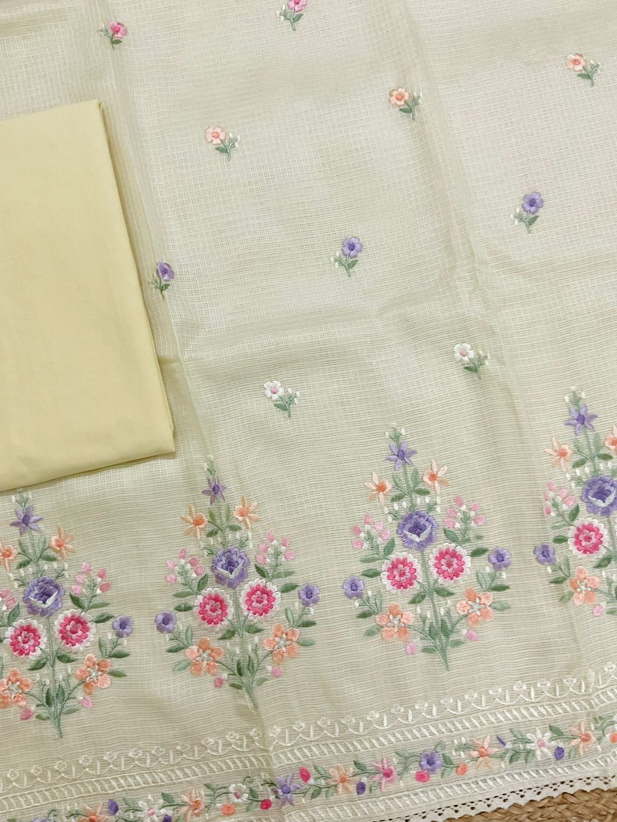 Soft Kota Silk Embroidered Suit - Yellow