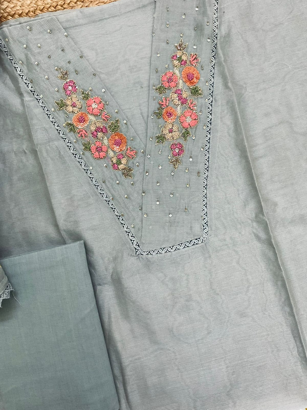 Soft Fine Supernet Embroidered Suit - Grey