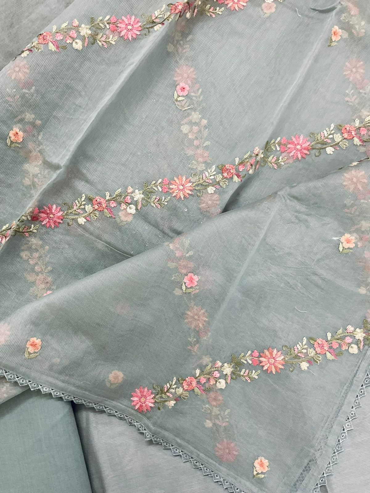 Soft Fine Supernet Embroidered Suit - Grey