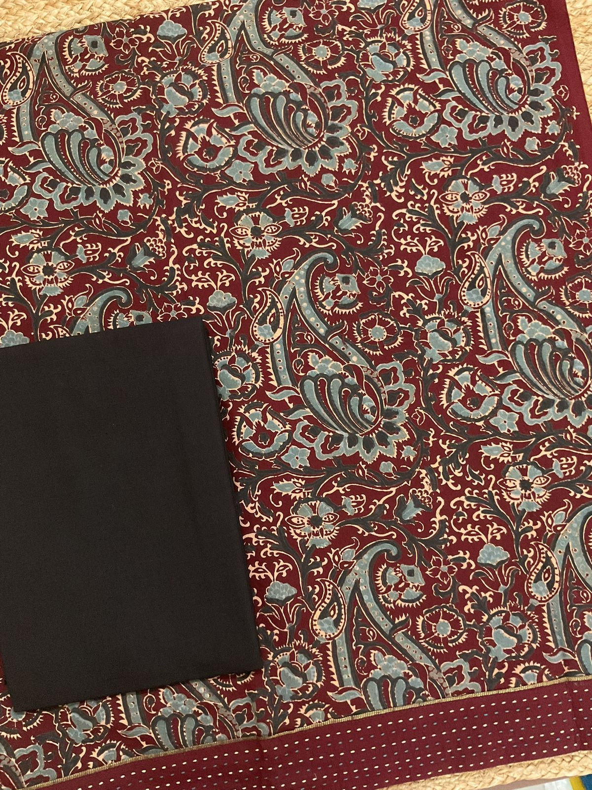 Pure Cotton Printed Embroidered Border Suit - Maroon