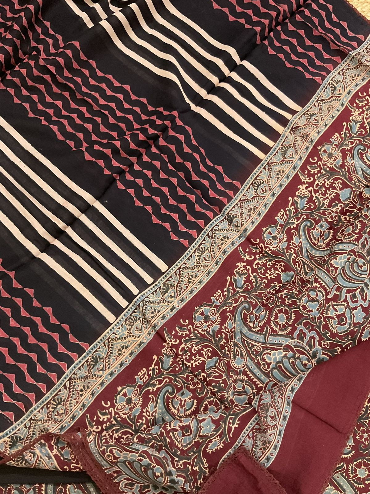 Pure Cotton Printed Embroidered Border Suit - Maroon