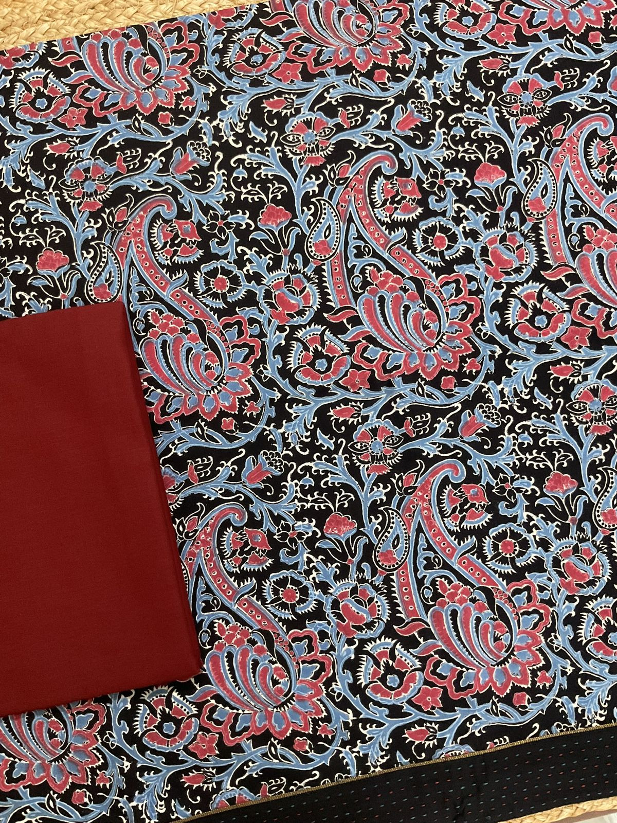 Pure Cotton Printed Embroidered Border Suit - Black