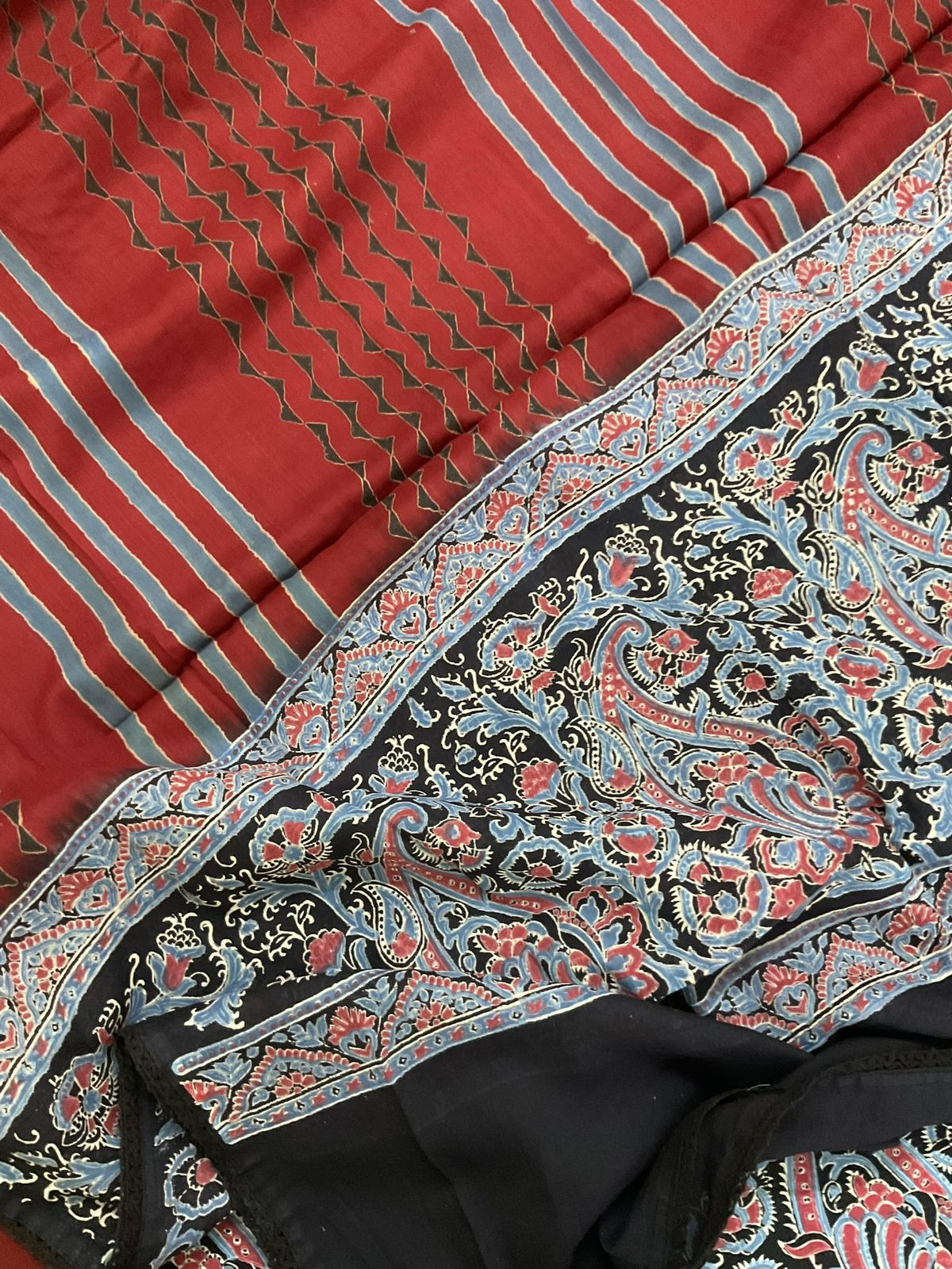 Pure Cotton Printed Embroidered Border Suit - Black