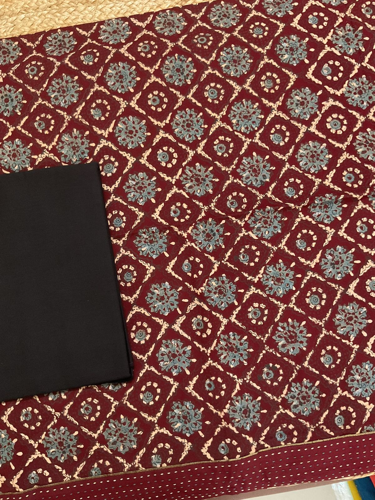 Pure Cotton Printed Embroidered Border Suit - Maroon