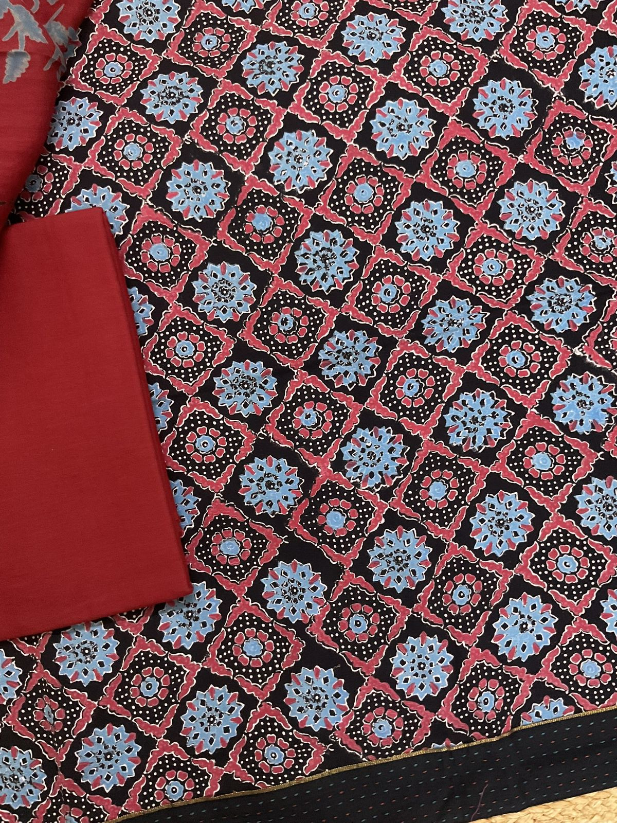 Pure Cotton Printed Embroidered Border Suit - Black