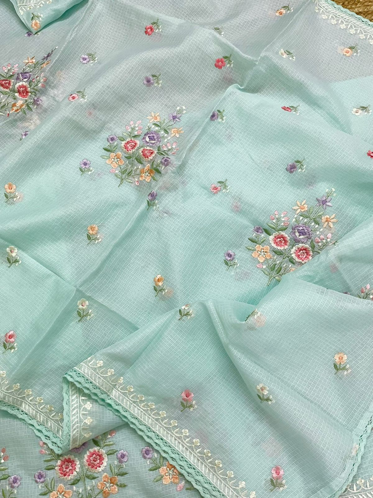 Soft Kota Silk Embroidered Suit - Blue