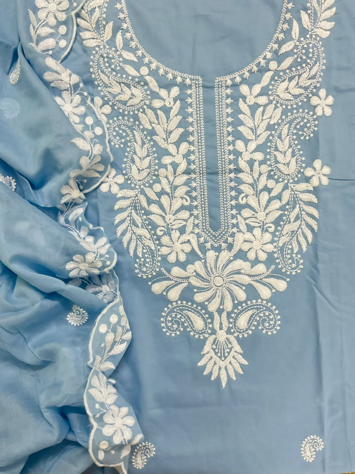 Pure Cotton Embroidered Suit - Blue
