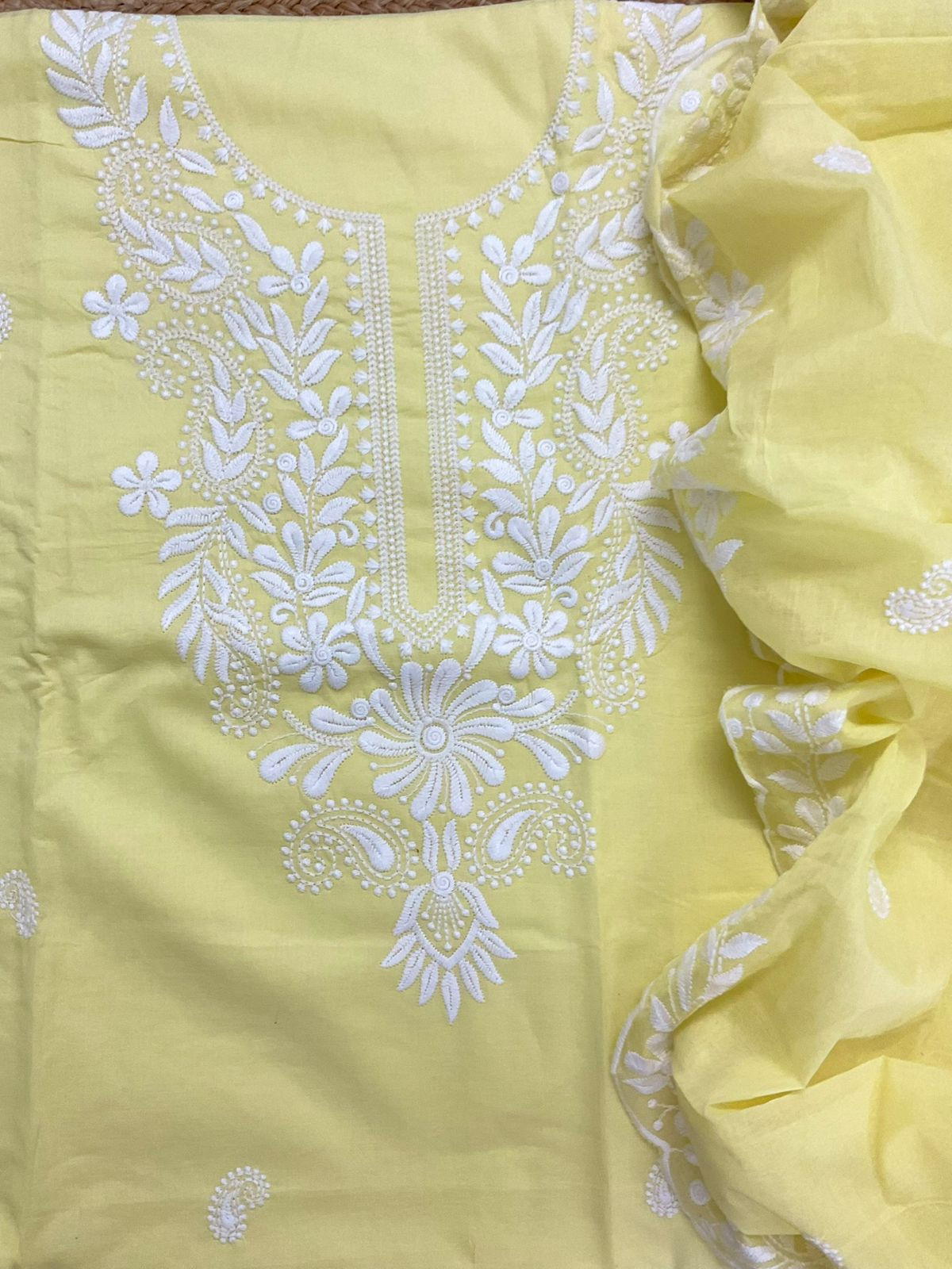 Pure Cotton Embroidered Suit - Yellow