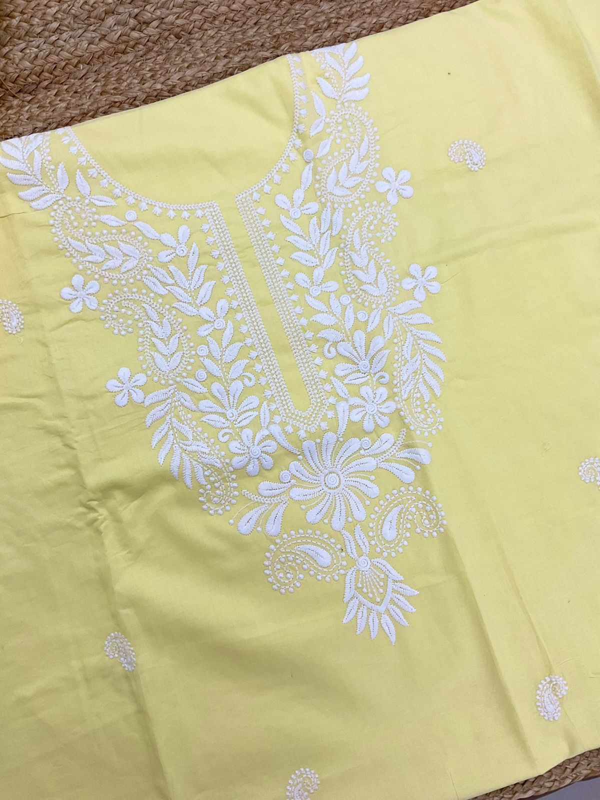 Pure Cotton Embroidered Suit - Yellow
