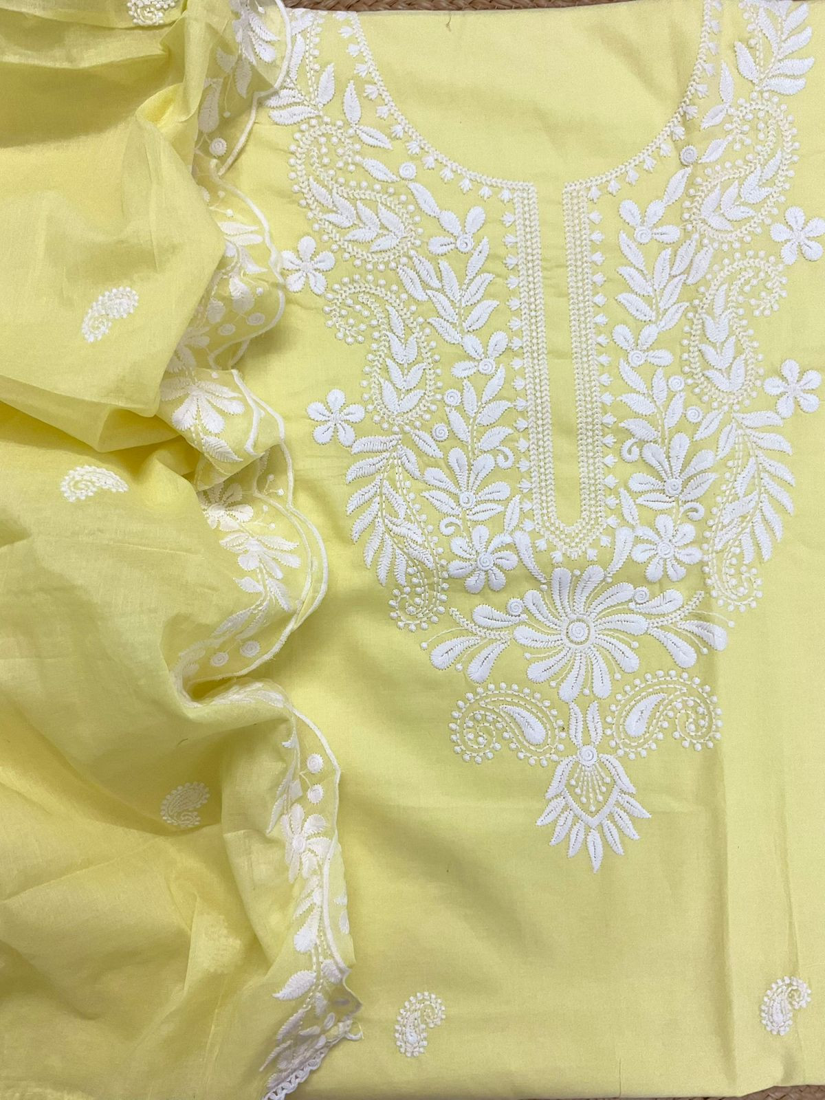 Pure Cotton Embroidered Suit - Yellow