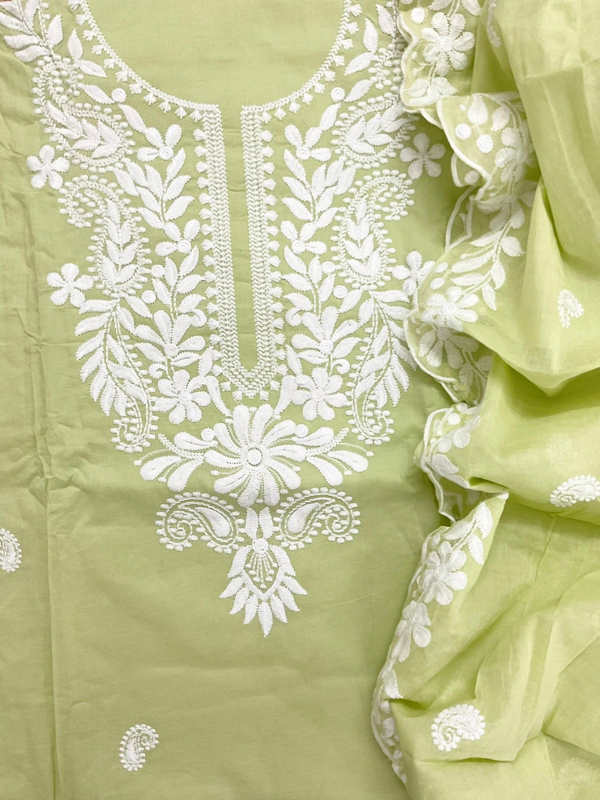 Pure Cotton Embroidered Suit - Green