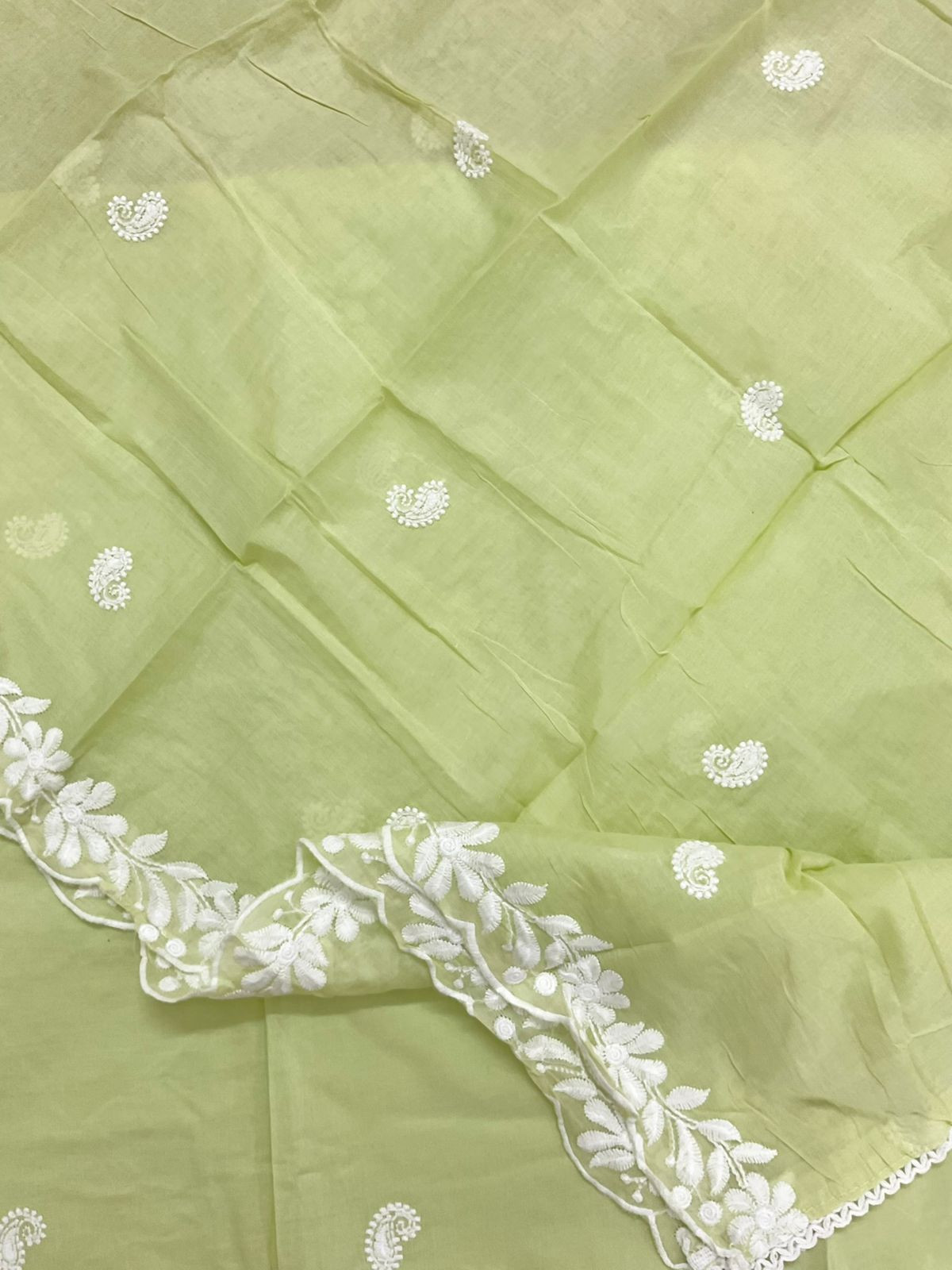 Pure Cotton Embroidered Suit - Green