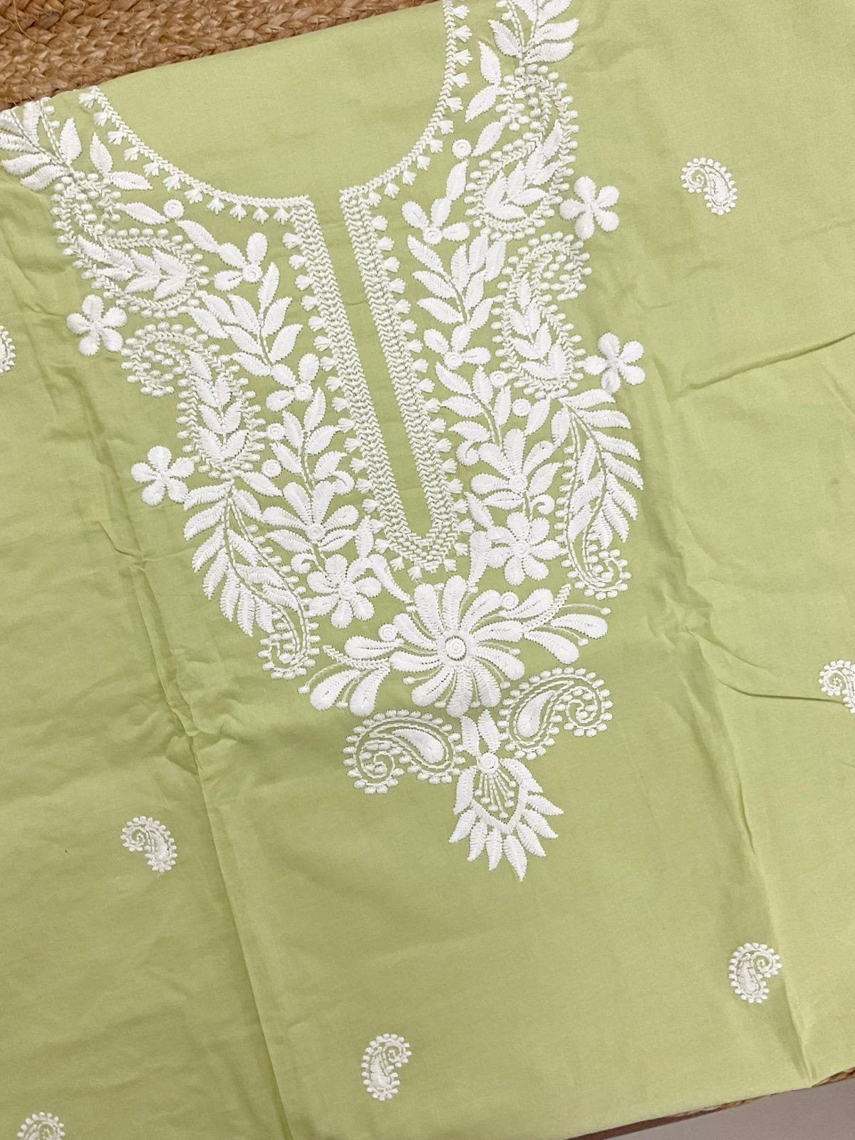 Pure Cotton Embroidered Suit - Green