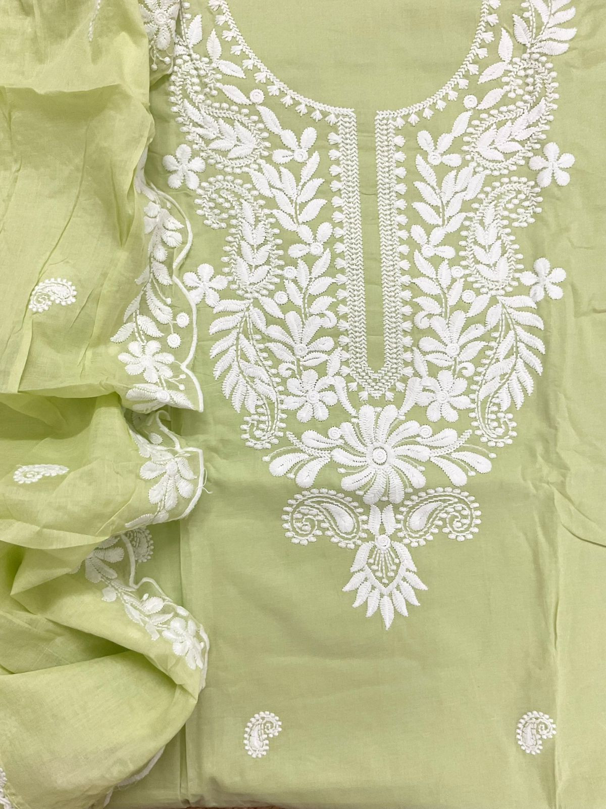 Pure Cotton Embroidered Suit - Green