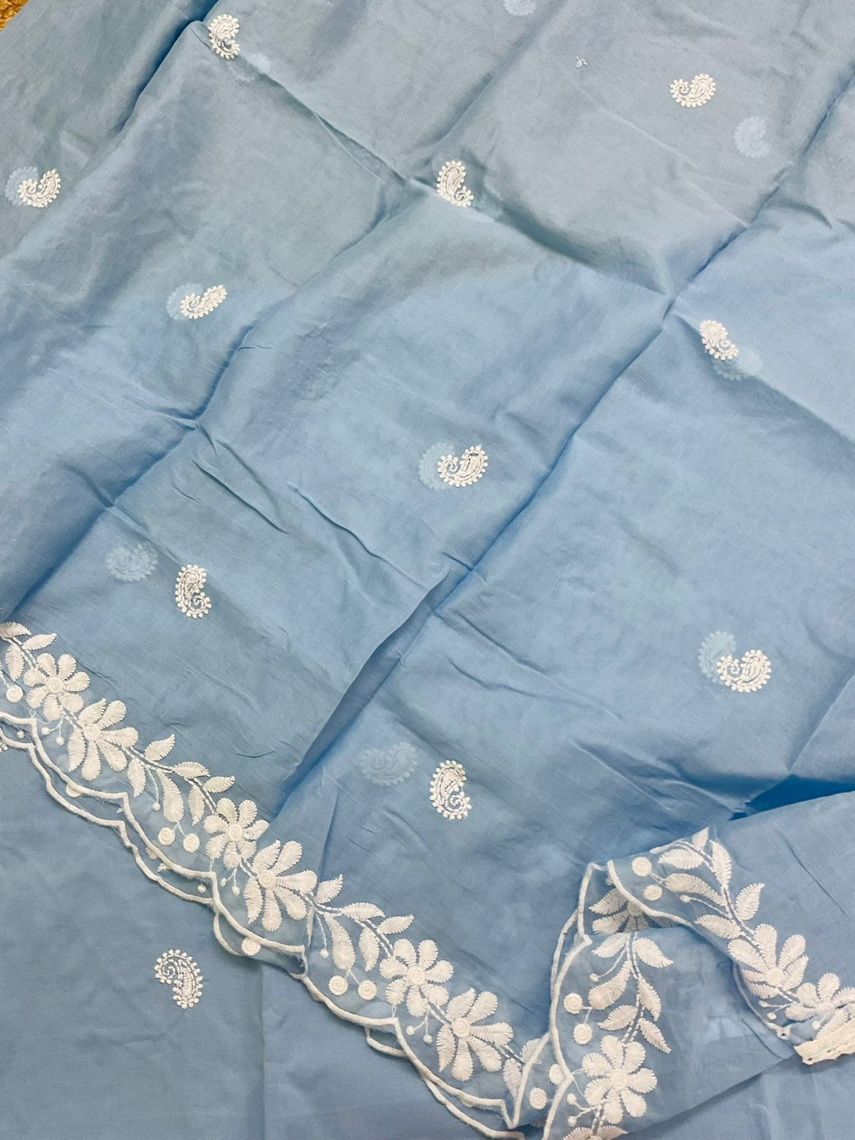 Pure Cotton Embroidered Suit - Blue