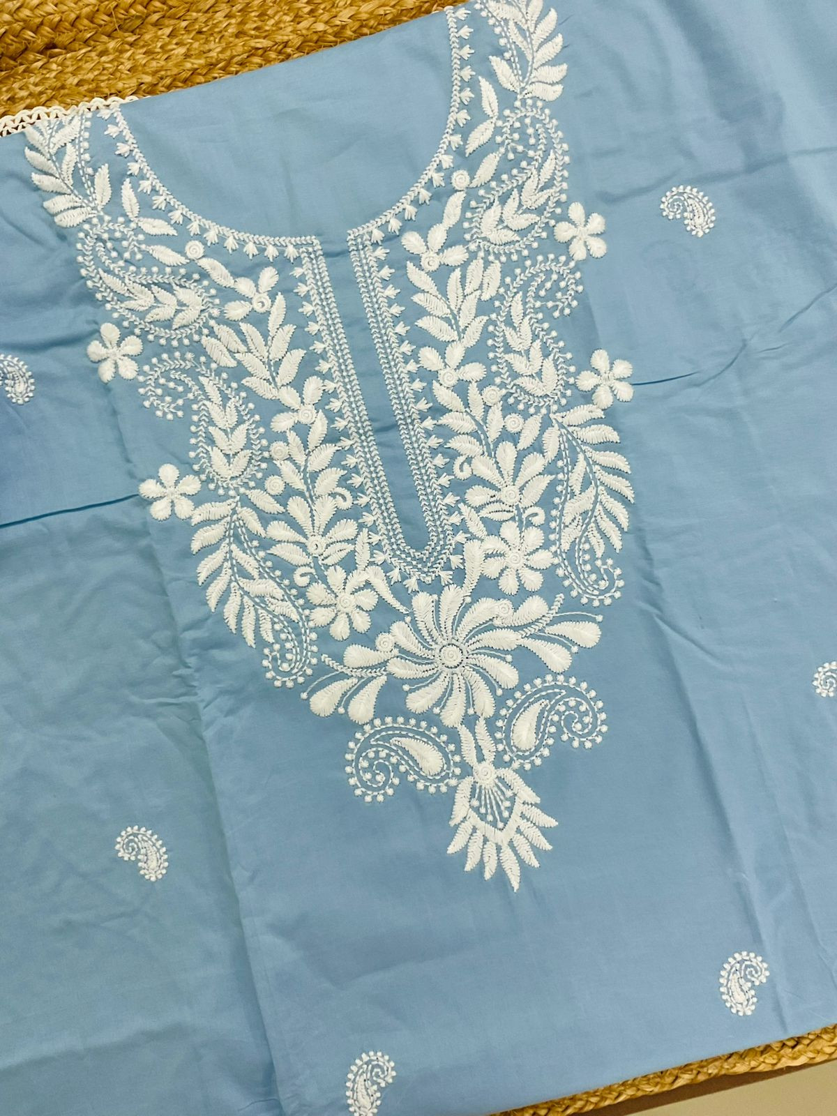 Pure Cotton Embroidered Suit - Blue
