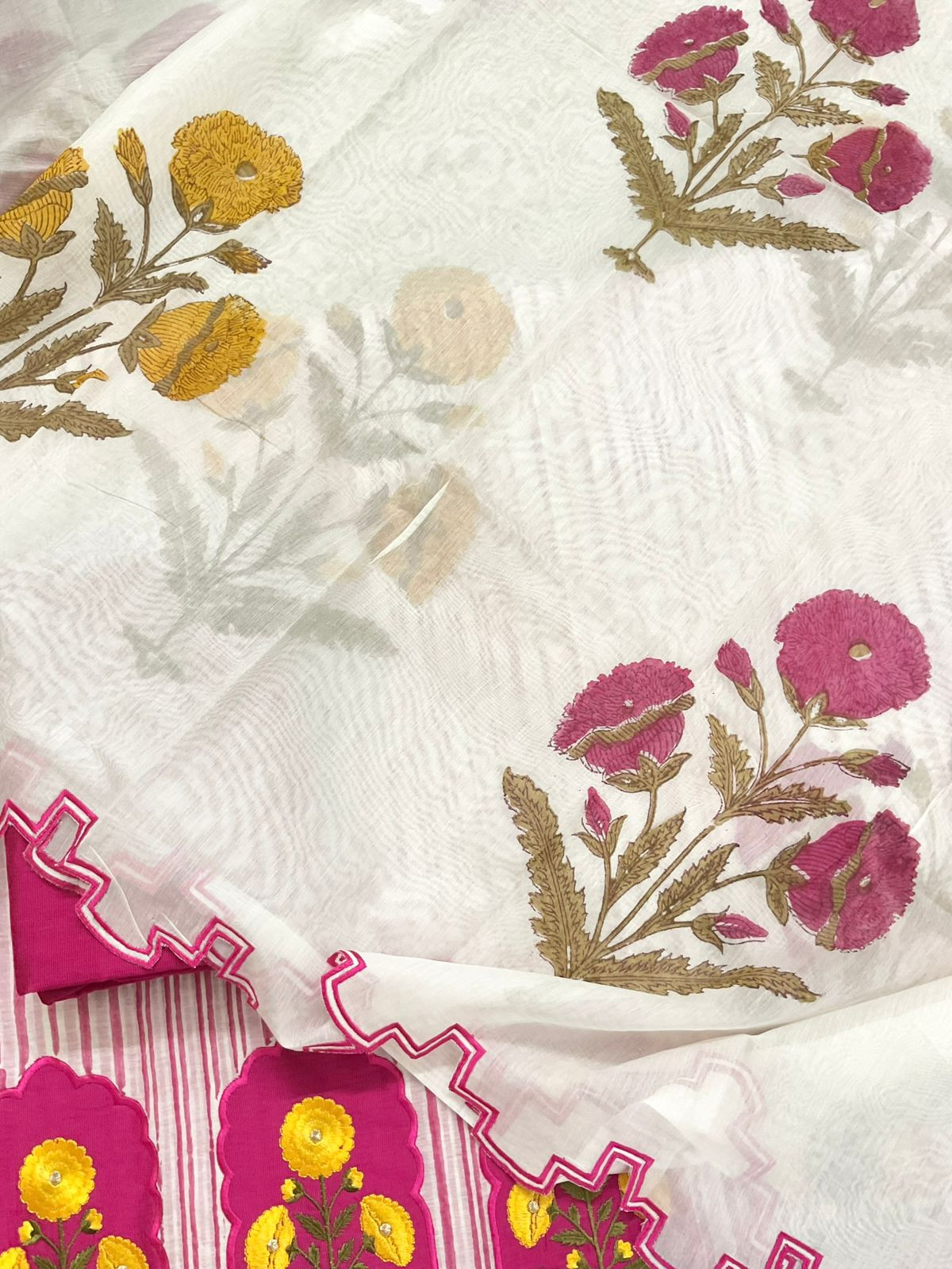 Pure Chanderi Block Printed Embroidered Suit - Pink