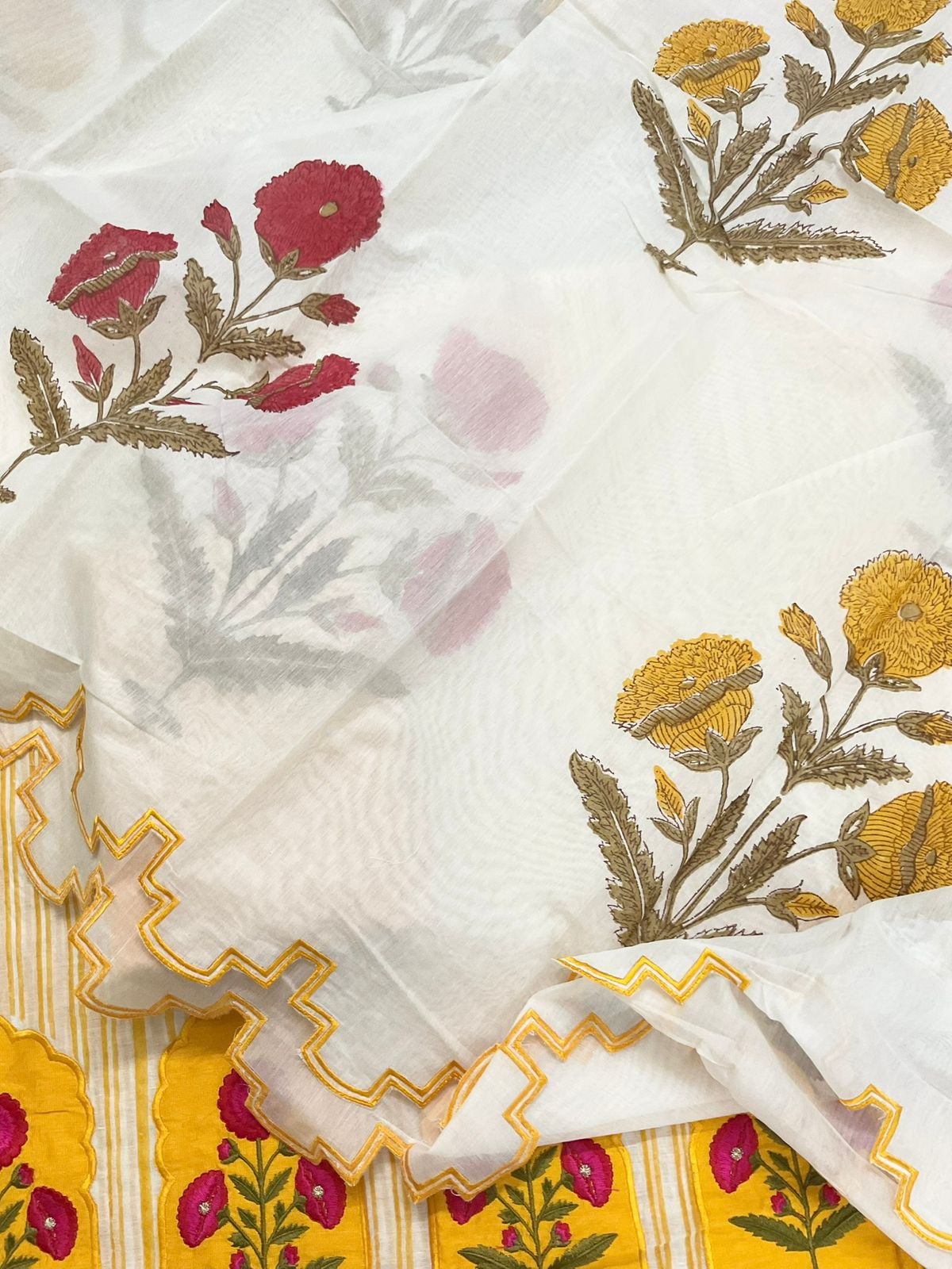 Pure Chanderi Block Printed Embroidered Suit - Yellow