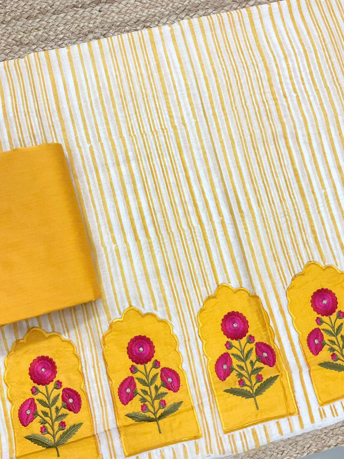 Pure Chanderi Block Printed Embroidered Suit - Yellow