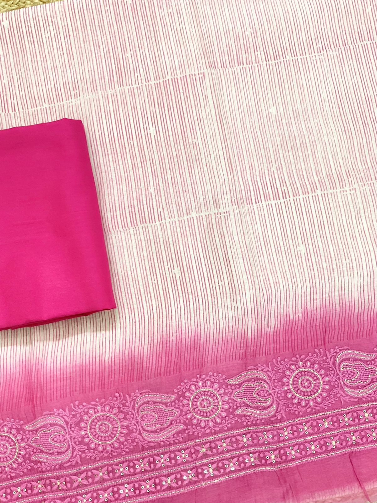 Pure Chanderi Block Printed Embroidered Suit - Pink