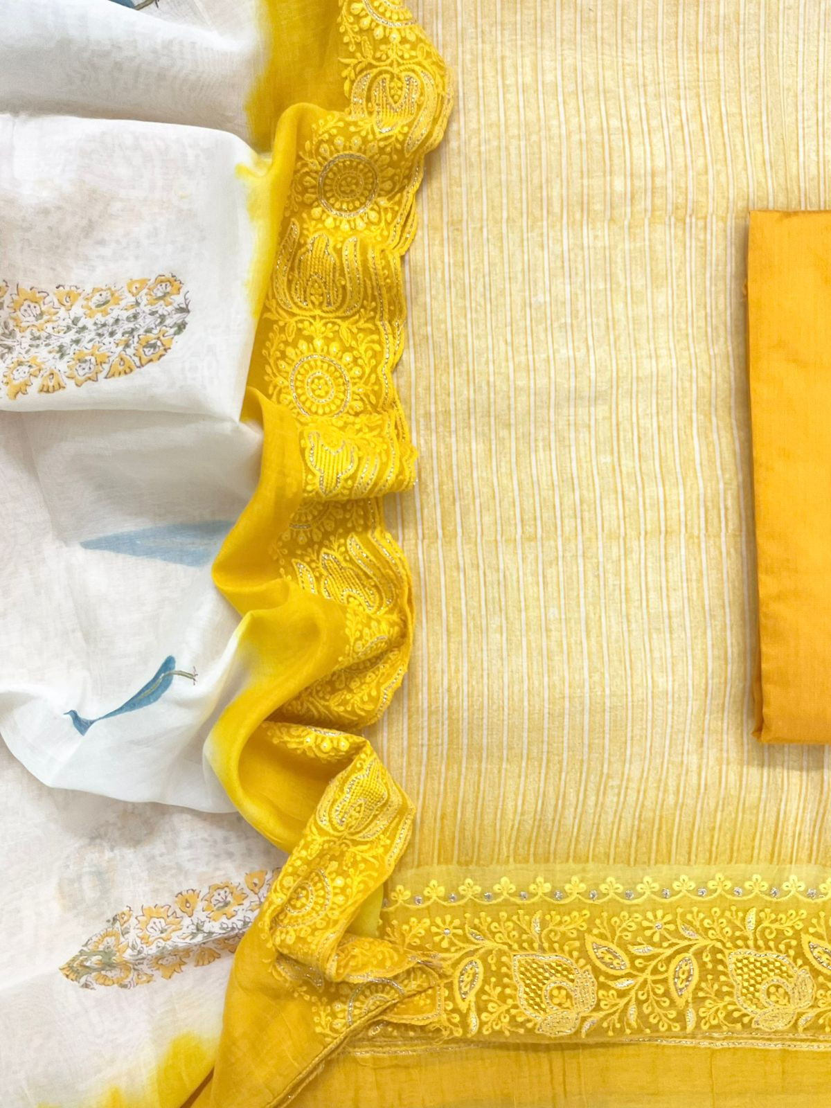 Pure Chanderi Block Printed Embroidered Suit - Yellow