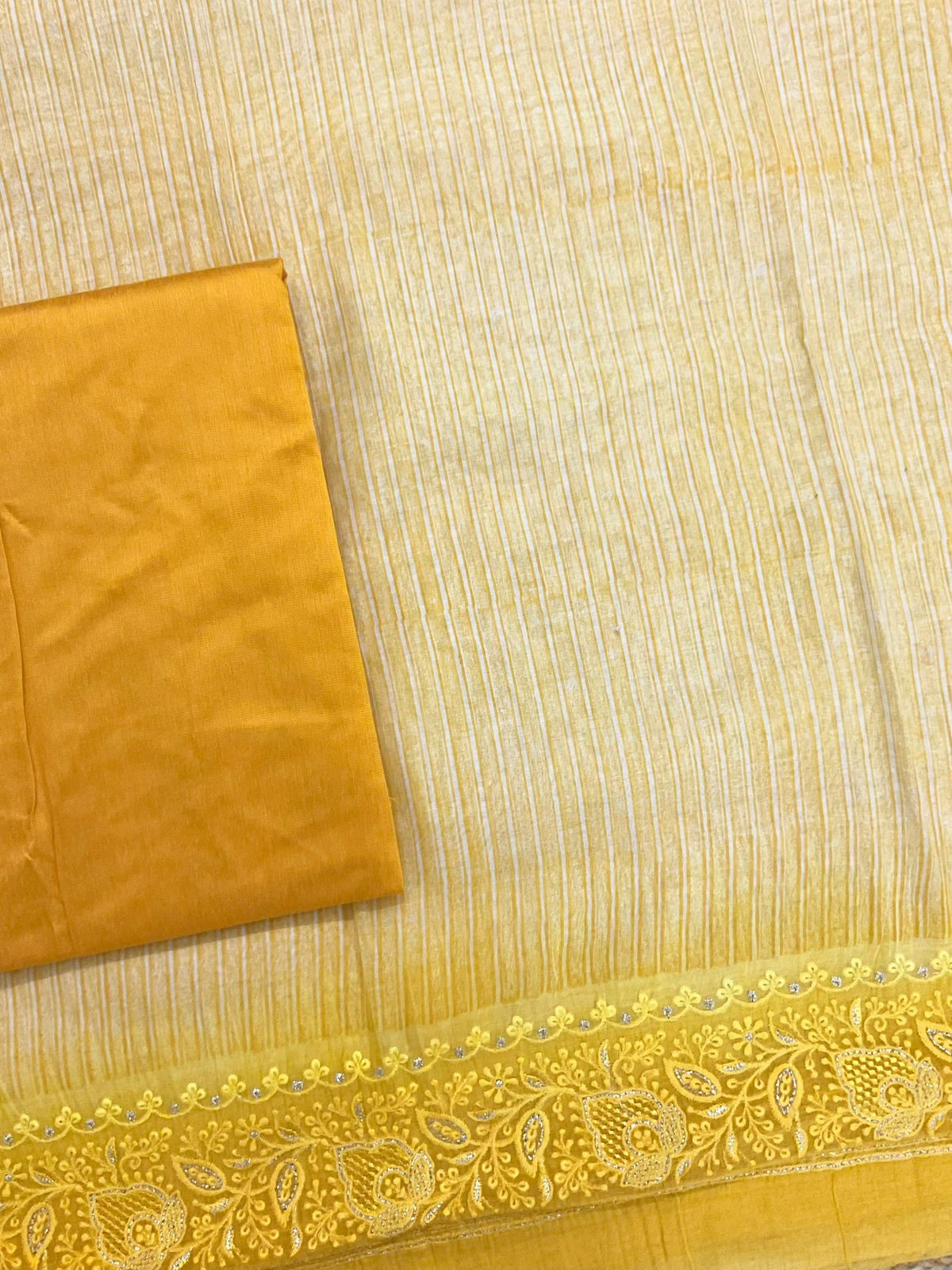 Pure Chanderi Block Printed Embroidered Suit - Yellow