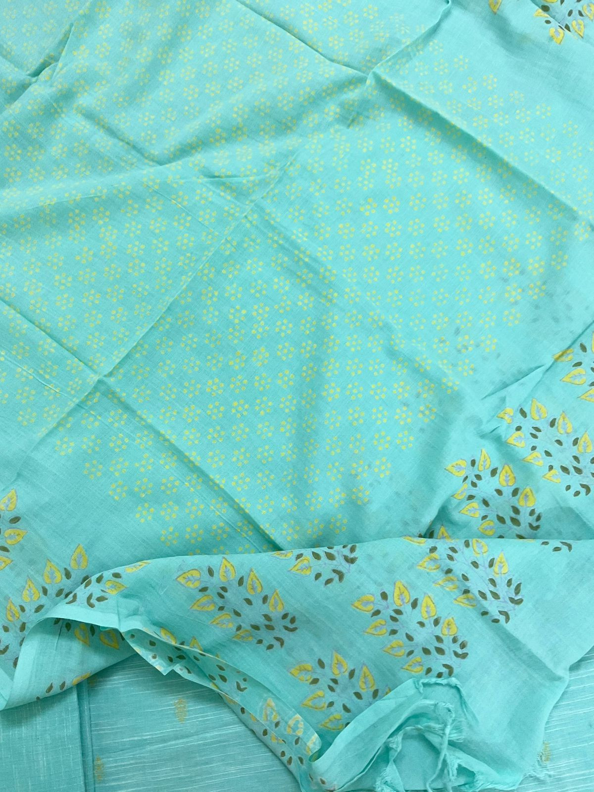 Pure Slub Cotton Self Weaved Embroidered Suit - Blue