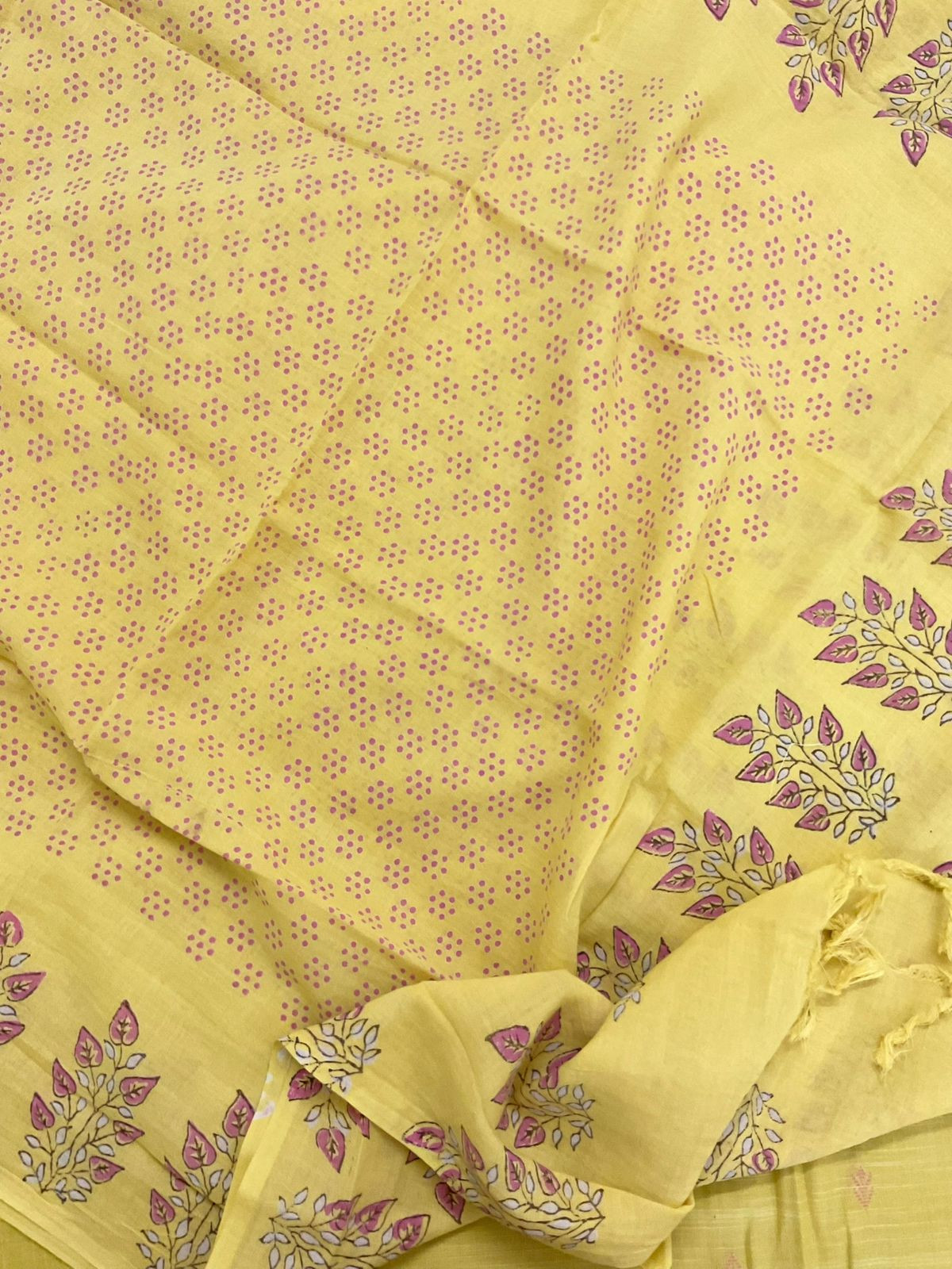 Pure Slub Cotton Self Weaved Embroidered Suit - Yellow