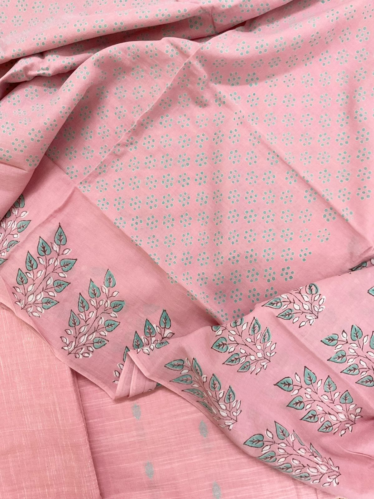 Pure Slub Cotton Self Weaved Embroidered Suit - Pink