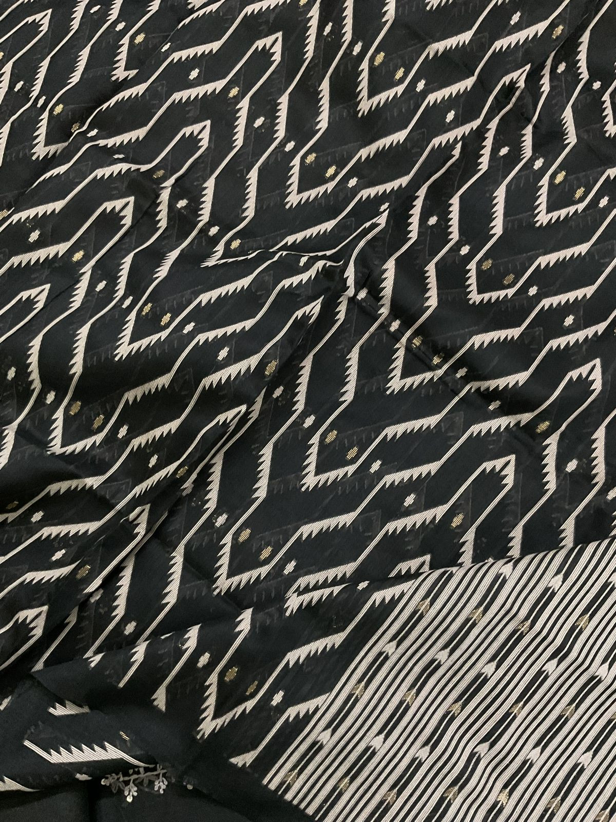 Soft Kora Chanderi Jamdani Weaved Embroidered Suit - Black