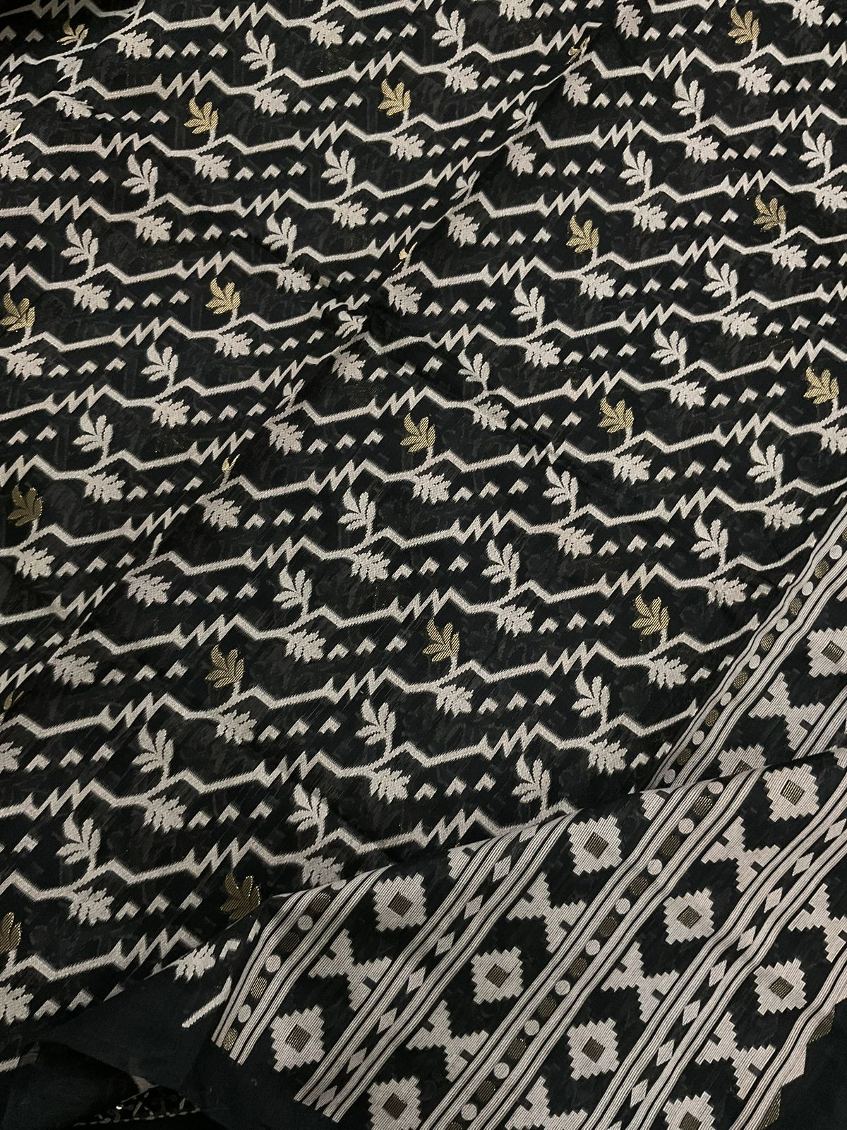 Soft Kora Chanderi Jamdani Weaved Embroidered Suit - Black