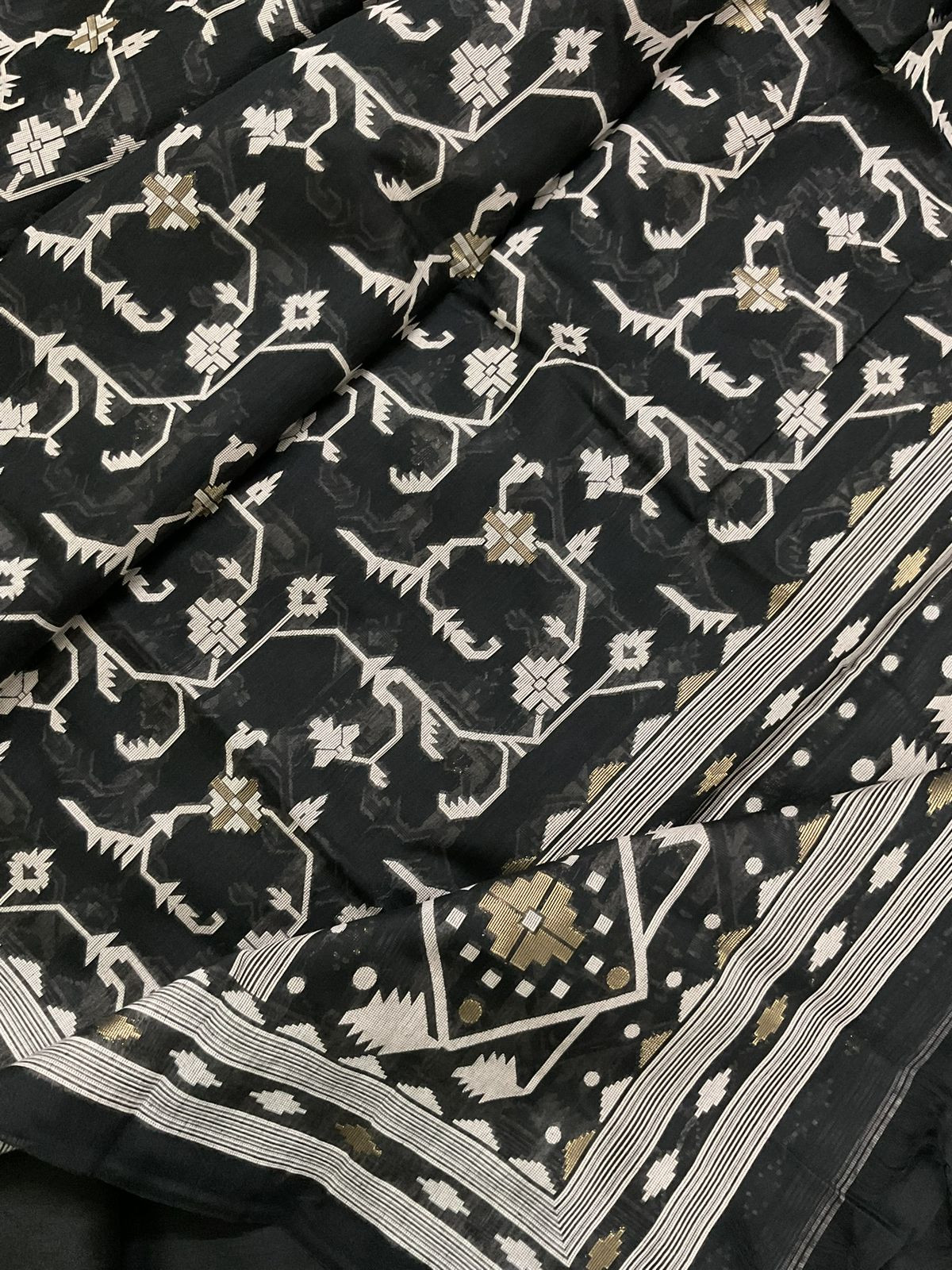 Soft Kora Chanderi Jamdani Weaved Embroidered Suit - Black