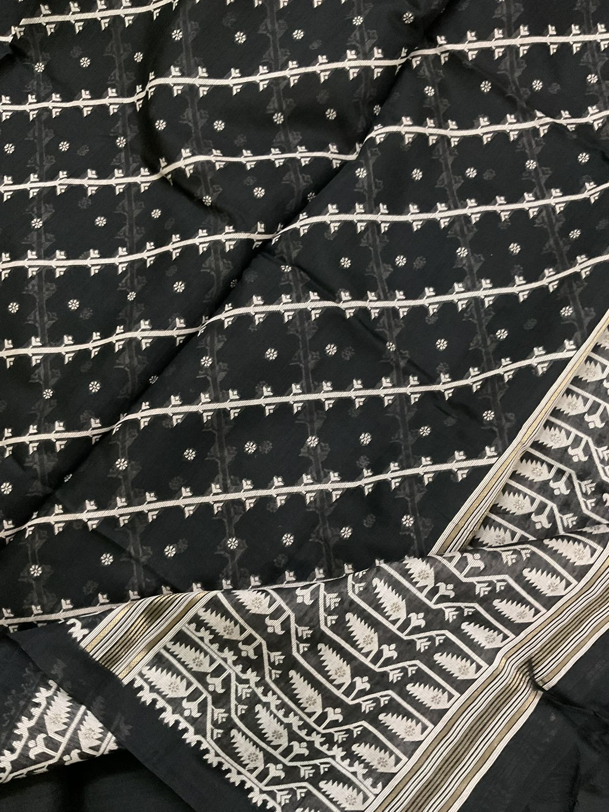 Soft Kora Chanderi Jamdani Weaved Embroidered Suit - Black