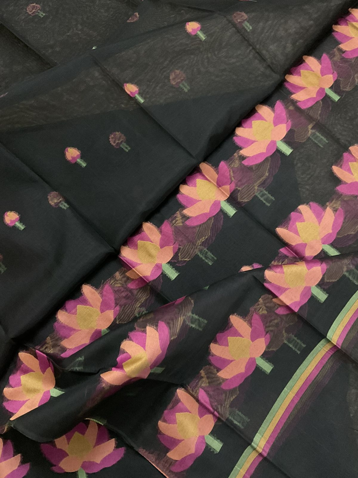 Soft Kora Chanderi Jamdani Weaved Suit - Black