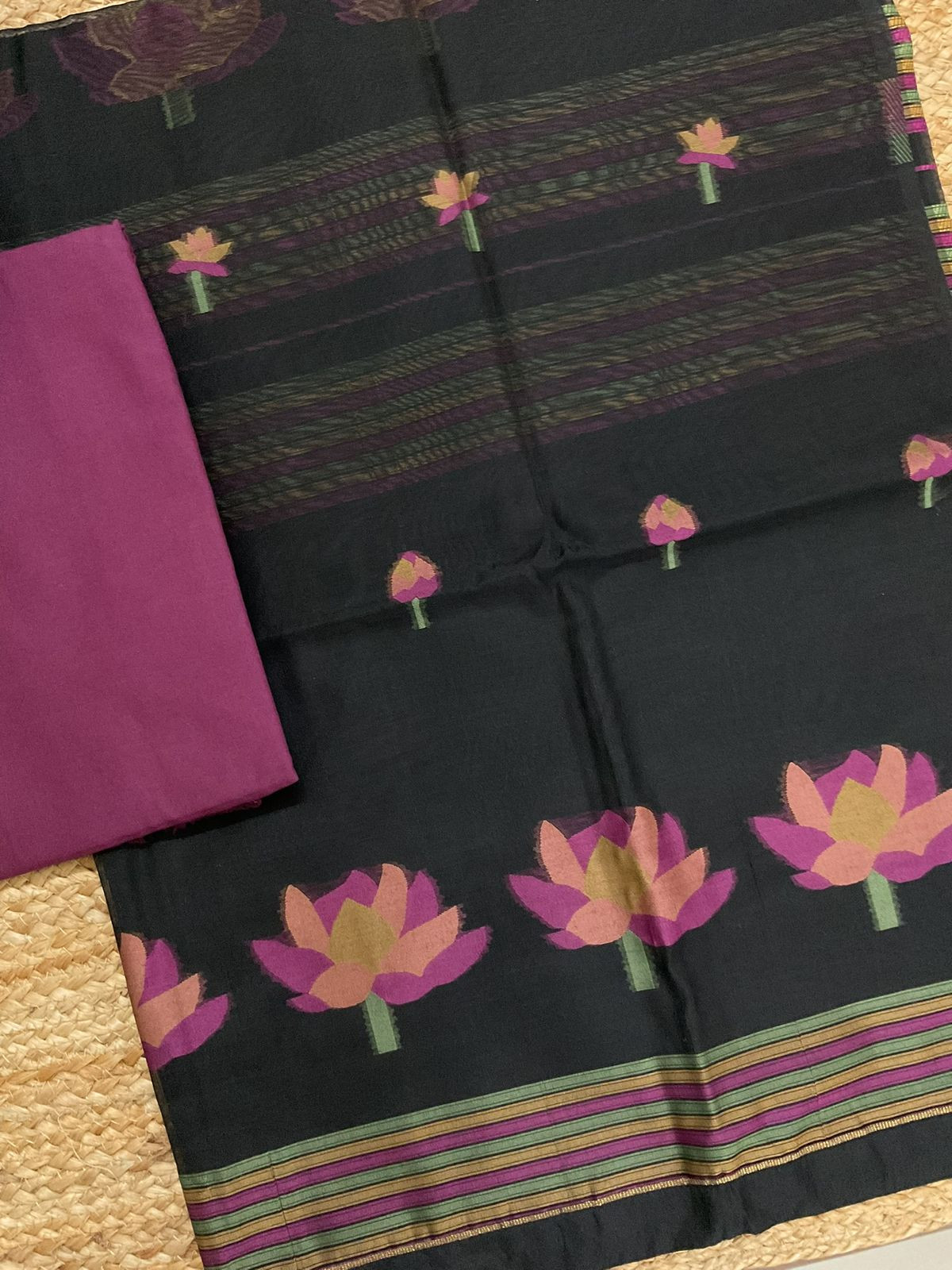 Soft Kora Chanderi Jamdani Weaved Suit - Black